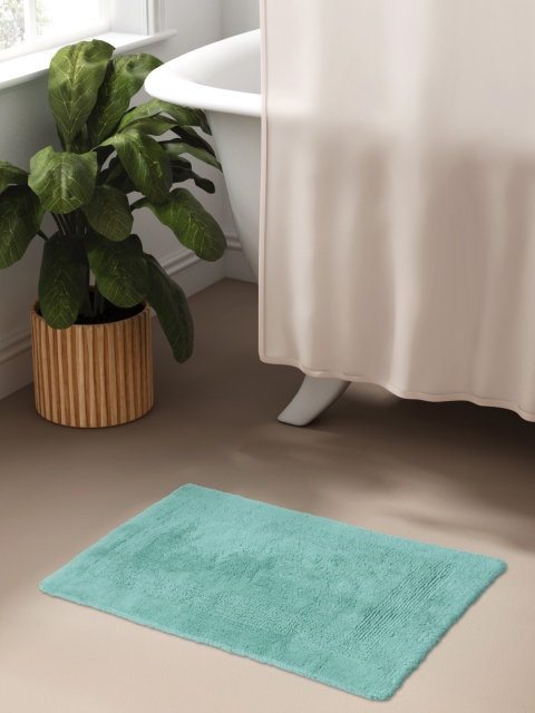 

Aura Sea Green Rectangular Patterned Cotton Bath Rug