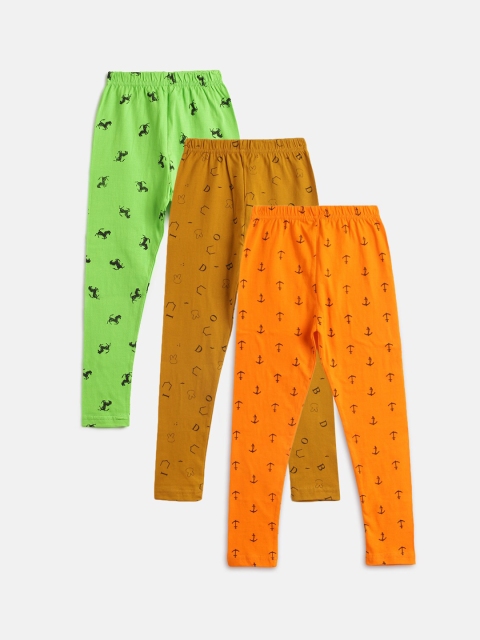 

Kids On Board Girls Pack Of 3 Printed Cotton Leggings, Green