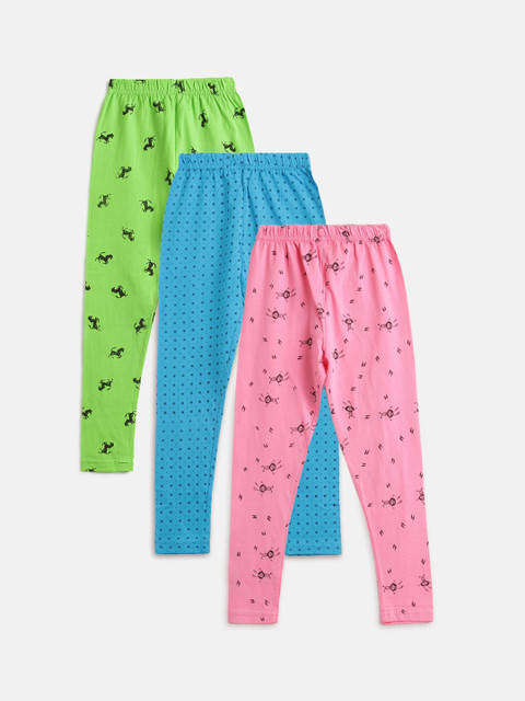 

Kids On Board Girls Pack Of 3 Printed Ankle-Length Leggings, Blue