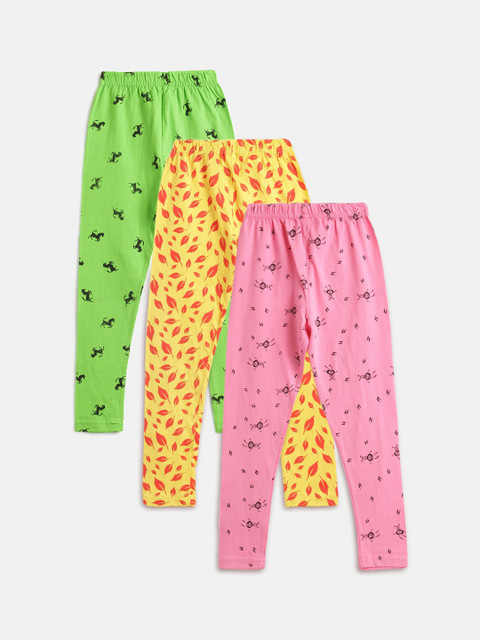 

Kids On Board Girls Pack Of 3 Printed Cotton Leggings, Green