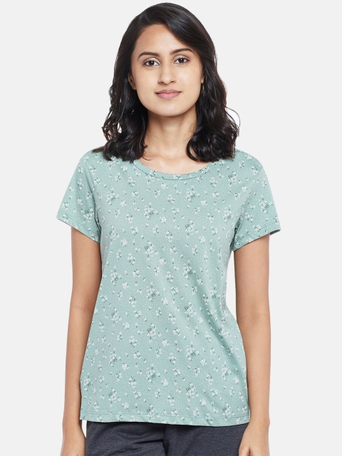 

Dreamz by Pantaloons Women Green & White Floral Printed Cotton Lounge T-shirt