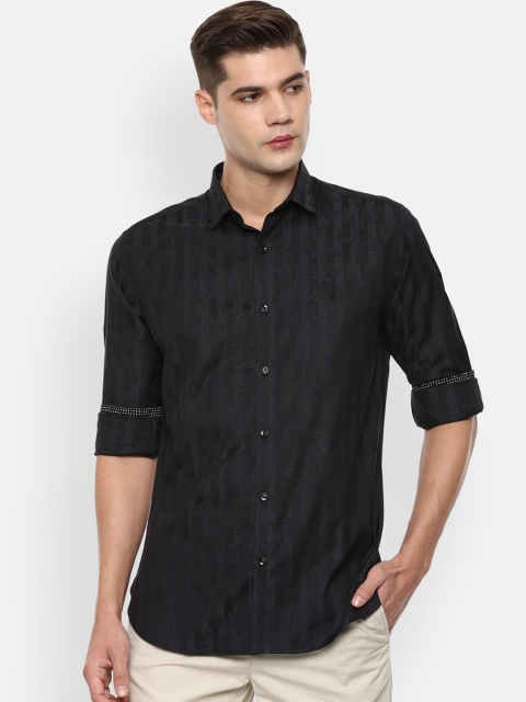 

V Dot Men Black Self-Design Slim Fit Opaque Casual Shirt