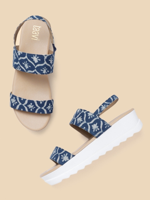 

Taavi Navy Blue & Off White Printed Handcrafted Wedges