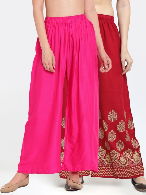 

TAG 7 Women Pack of 2 Pink & Maroon Wide-Leg Palazzos