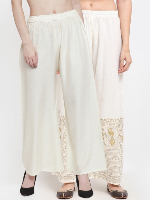 

TAG 7 Women Pack of 2 Off White & Pink Wide-Leg Palazzos