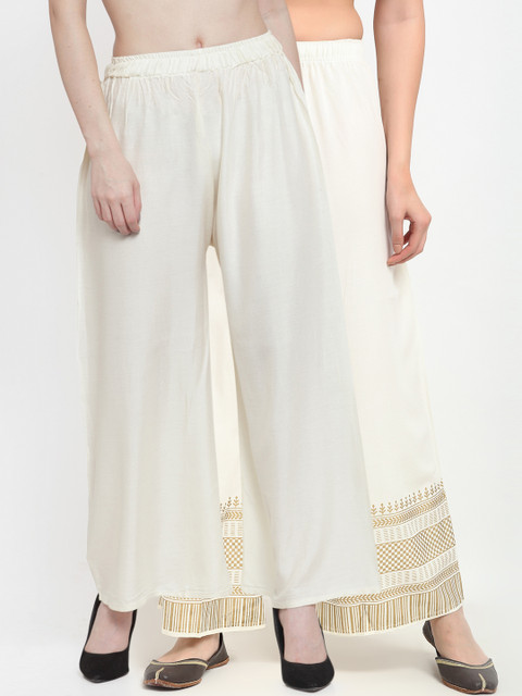

TAG 7 Women Pack of 2 Off White & Pink Wide-Leg Palazzos