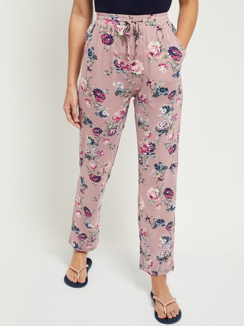 

max Women Pink & Blue Printed Cotton Lounge Pants