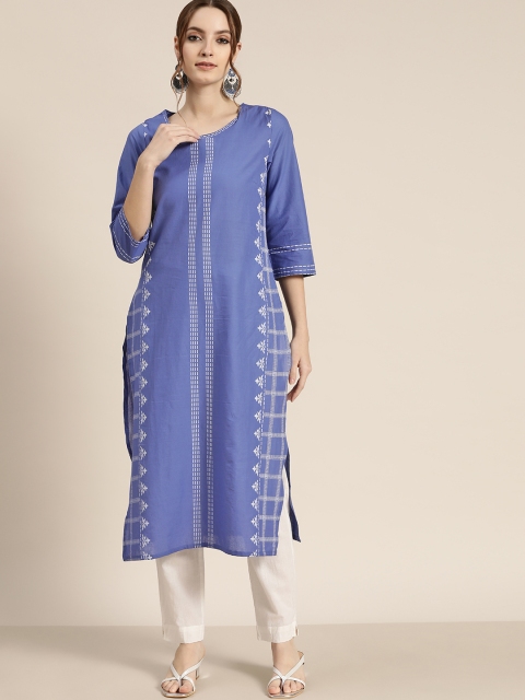 

Moda Rapido Women Purple & White Cotton Ethnic Motifs Printed Straight Kurta