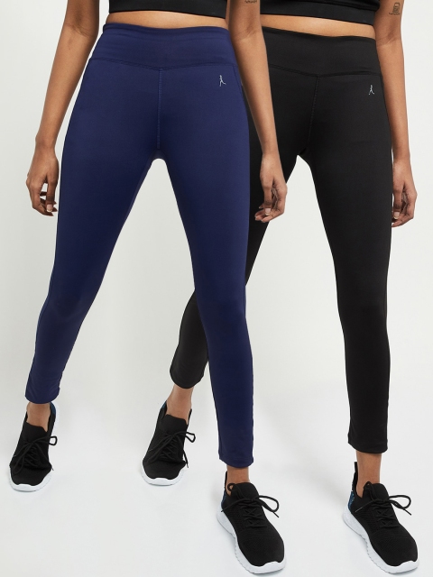 

max Women Pack Of 2 Blue & Black Solid Tights