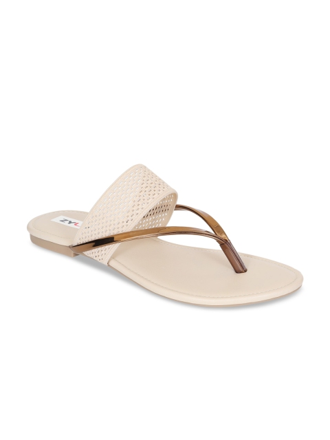 

Zyla Women Cream-Coloured T-Strap Flats