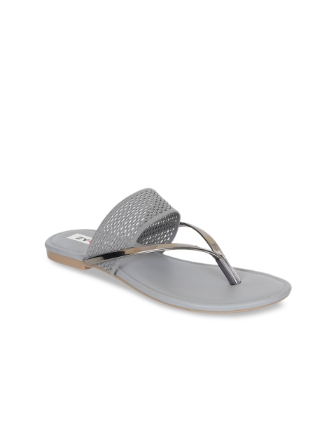 

Zyla Women Grey Embellished T-Strap Flats