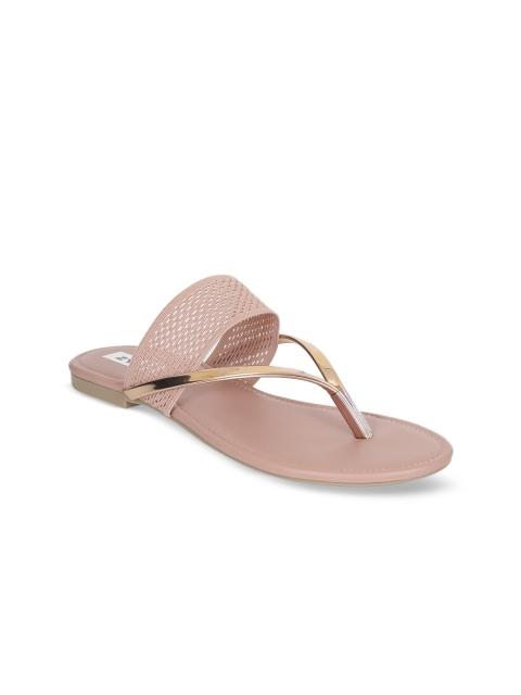

Zyla Women Peach-Coloured Textured T-Strap Flats