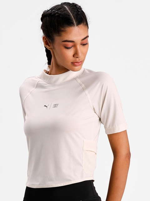 

Puma x FIRST MILE Mock Women Beige Typography Pockets Slim Fit Training or Gym T-shirt