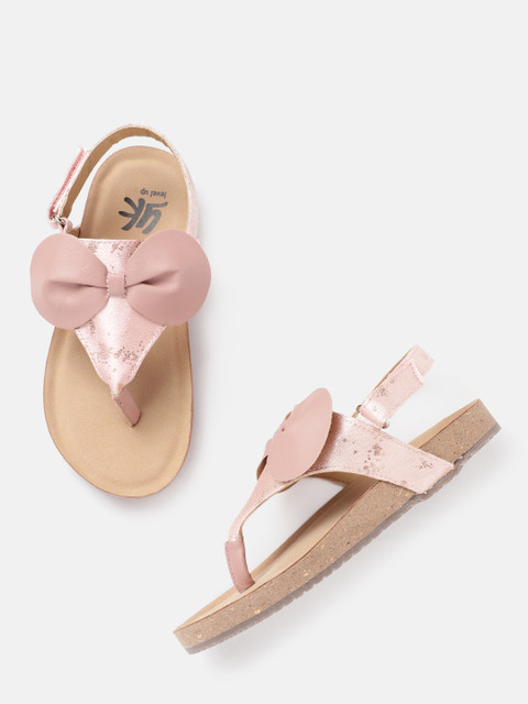 

YK Girls Pink Abstract Print T-Strap Flats with Bow Detail