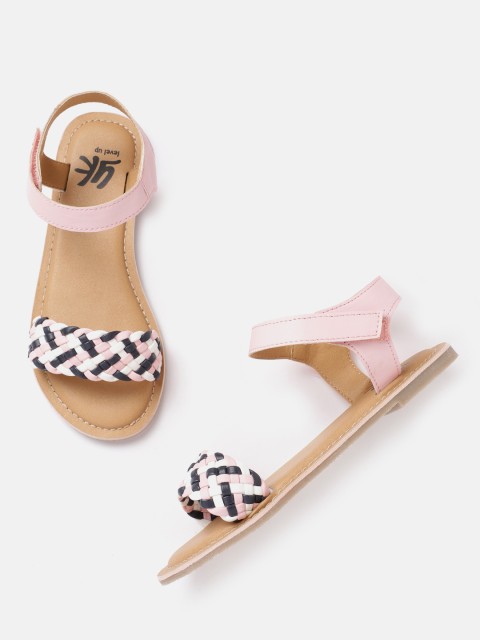 

YK Girls Pink & Black Basketweave Open Toe Flats