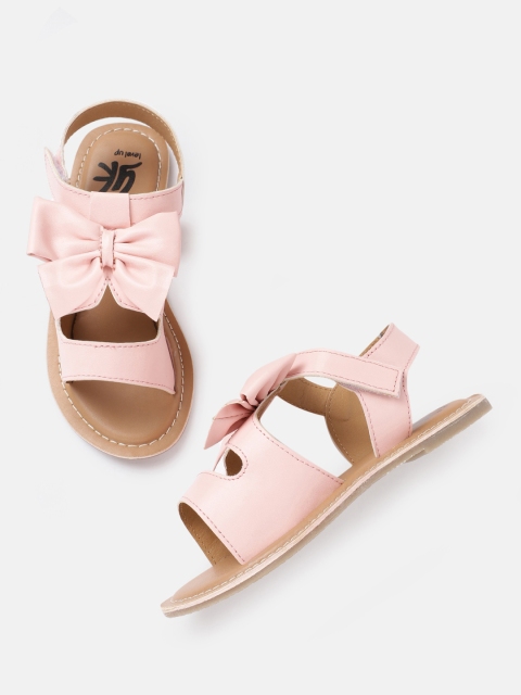 

YK Girls Pink Solid Open Toe Flats with Bow Detail