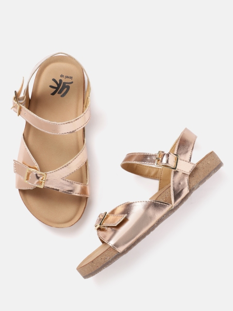 

YK Girls Rose Gold-Toned Open Toe Flats with Buckles