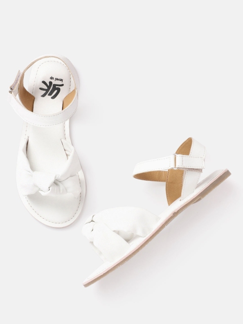 

YK Girls White Solid Open Toe Flats with Knot Detail