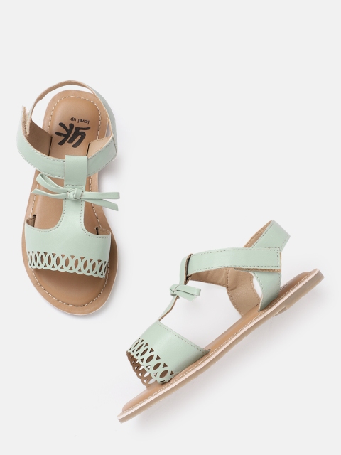 

YK Girls Mint Green Laser Cut Open Toe Flats