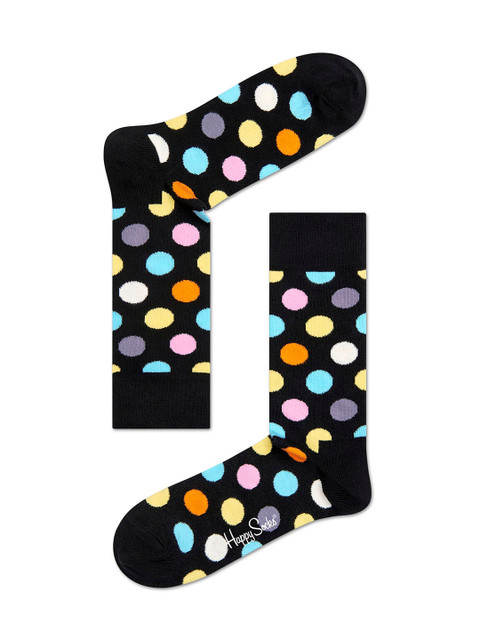 

Happy Socks Black & Yellow Polka Dot Printed Above Ankle-Length Socks
