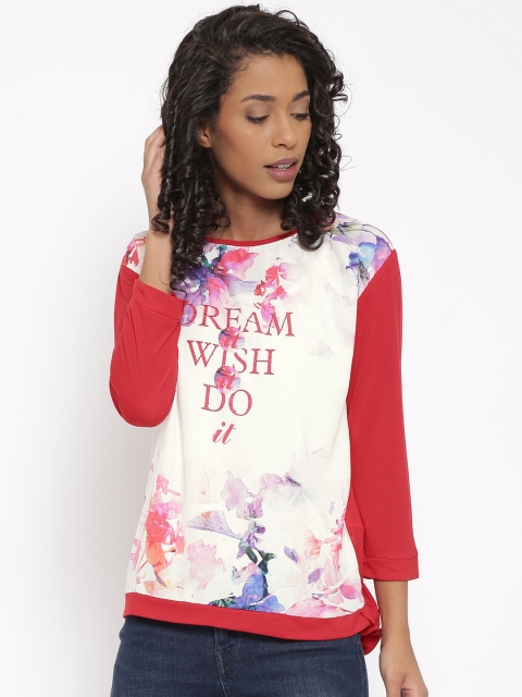 

Madame Women Off-White Printed Regular Top
