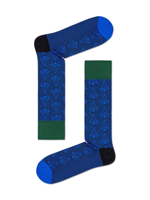 

Happy Socks Men Blue Patterned Calf-Length Socks