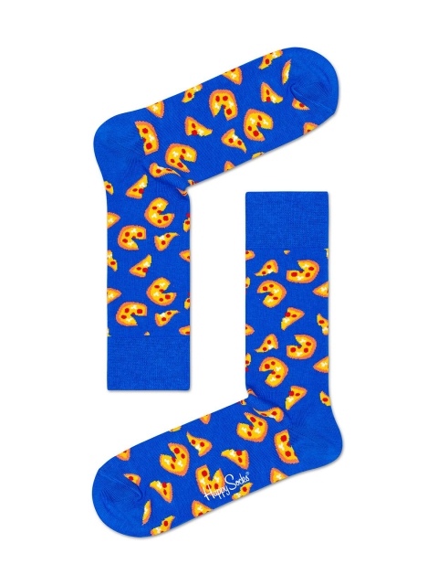 

Happy Socks Unisex Blue & Yellow Pizza Patterned Calf-Length Socks