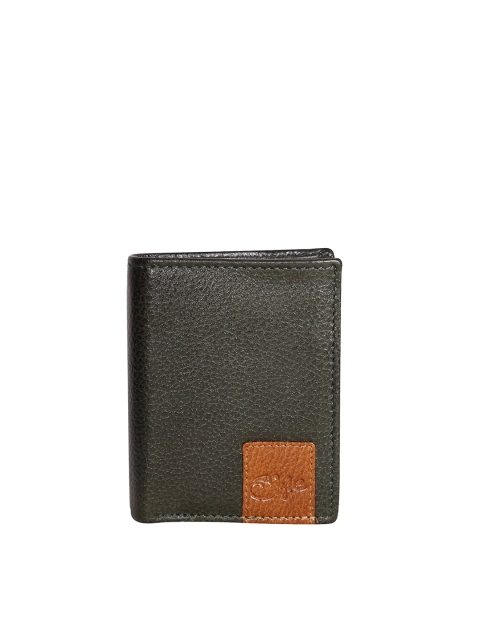 

Style SHOES Men Green & Brown Textured Leather Two Fold Wallet