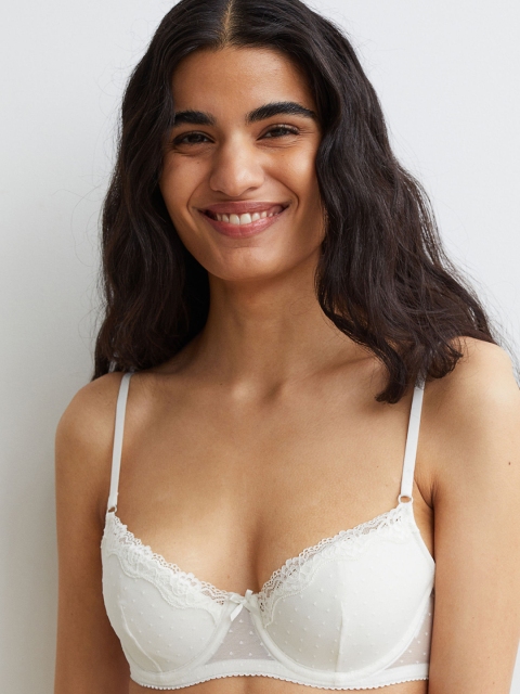 

H&M Womens White Padded Underwired Mesh Bra