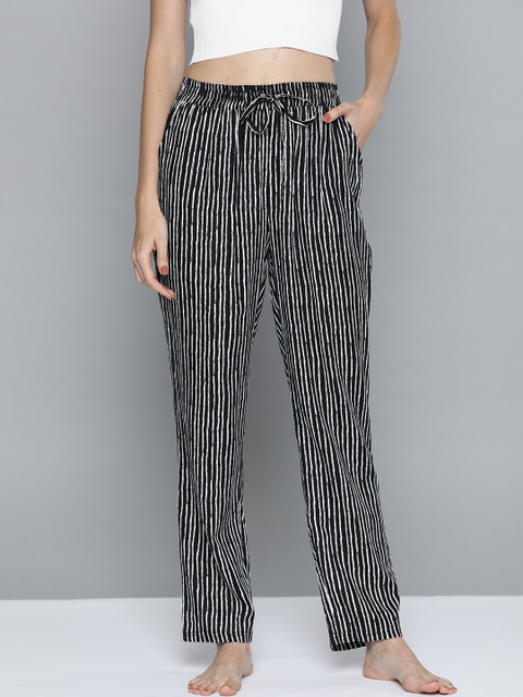 

HERE&NOW Women Black & White Striped Lounge Pants