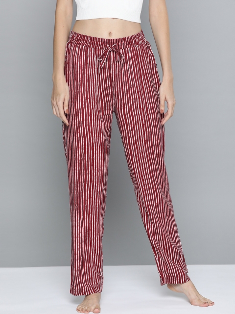 

HERE&NOW Women Maroon & Off-White Striped Lounge Pants