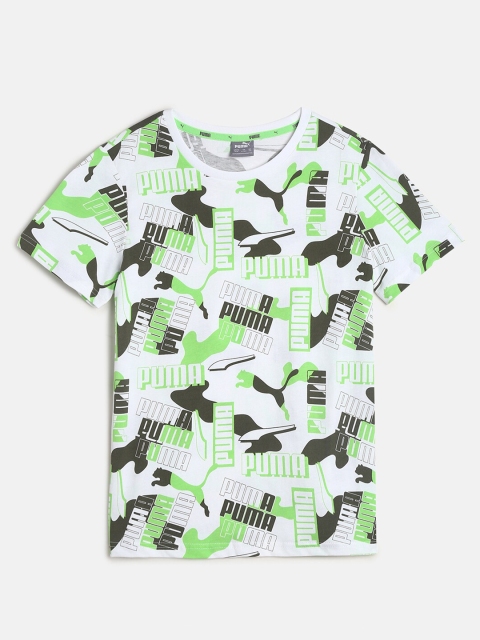 

Puma Boys White & Green Brand Logo Printed T-shirt