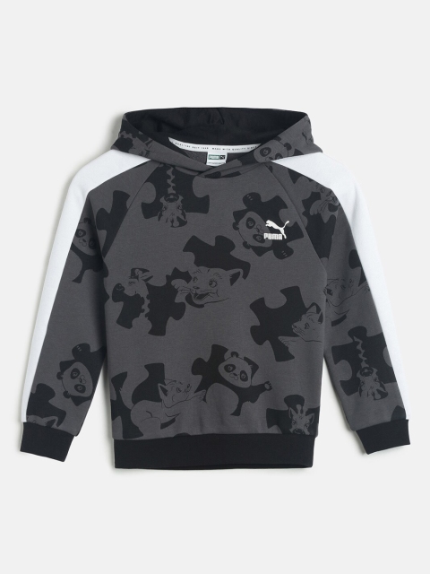 

Puma Unisex Kids Grey Printed Hooded Sweatshirt