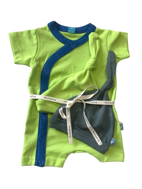 

cherrytoes Set Of 3 Unisex Kids Romper & Beanie, Lime green