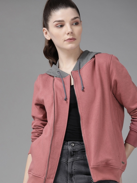 

Roadster Women Rose Solid Hooded Sweatshirt