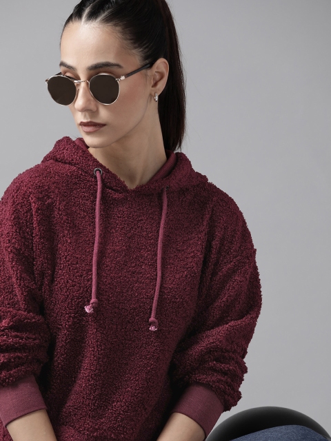 

Roadster Women Maroon Boucle Hooded Sweatshirt