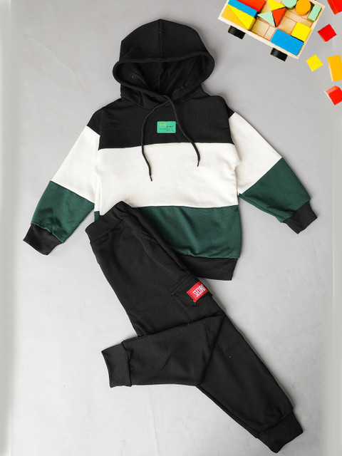 

PASSION PETALS Kids Black & White Colourblocked Cotton Tracksuit