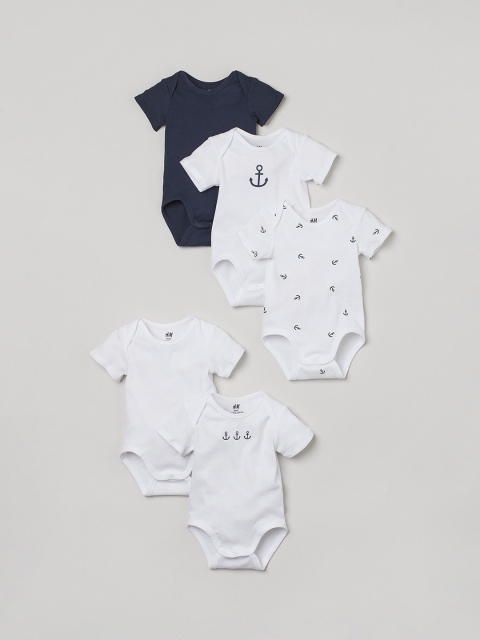 

H&M Girls White & Blue 5-pack short-sleeved bodysuits