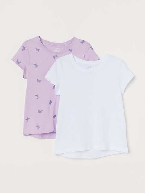 

H&M Girls White & Purple 2-pack cotton T-shirts