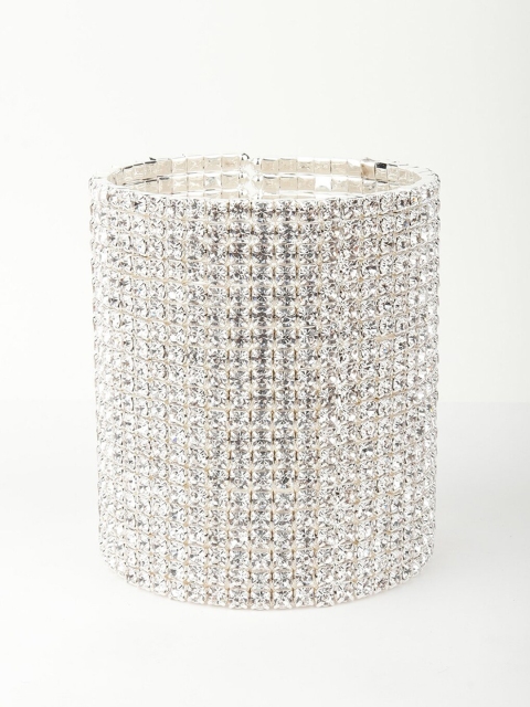 

ODETTE Women Silver-Toned & White Metal Silver-Plated Bangle-Style Bracelet