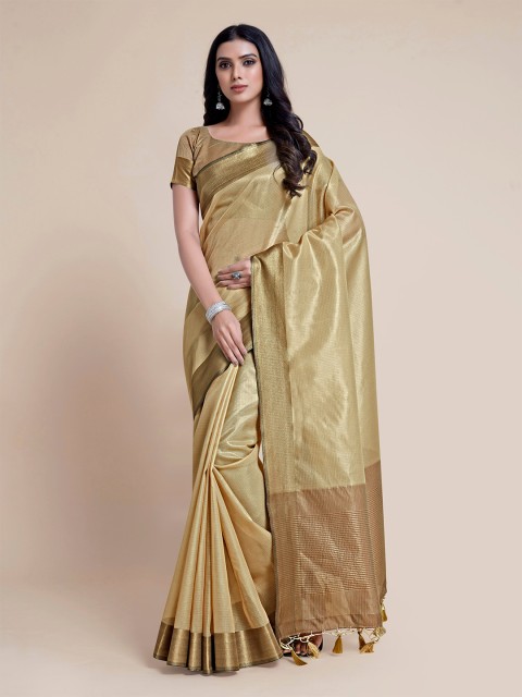 

MIMOSA Beige & Gold-Toned Woven Design Zari Art Silk Banarasi Saree