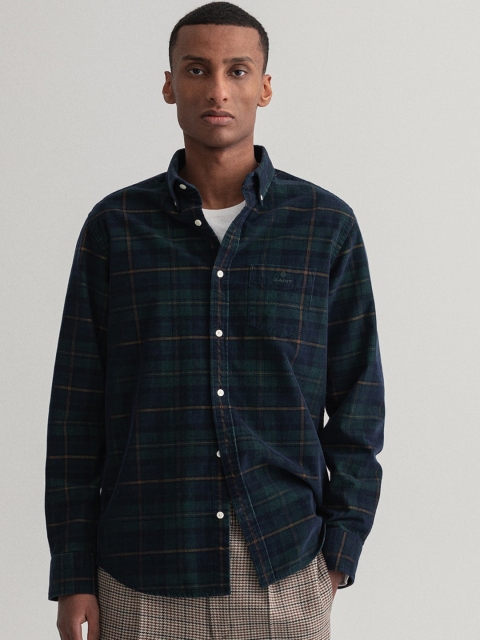 

GANT Men Green & Navy Blue Tartan Checks Opaque Cotton Checked Casual Shirt