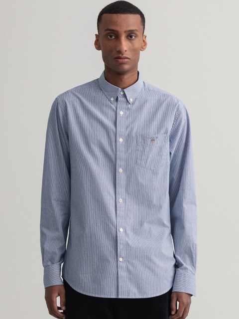 

GANT Men Blue & White Opaque Striped Cotton Casual Shirt