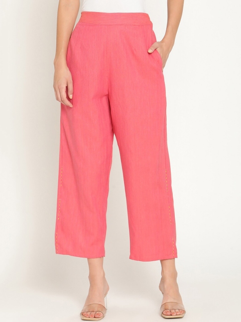 

Abhishti Women Pink Solid Cotton Trousers