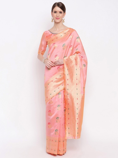 

Vbuyz Peach-Coloured & Gold Ethnic Motifs Zari Banarasi Saree