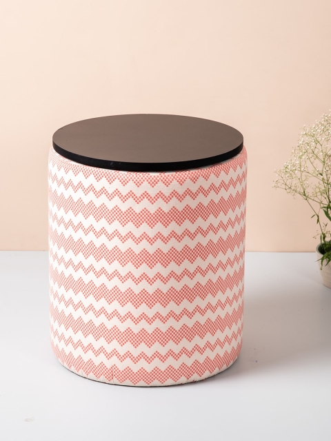 

nestroots Pink & White Set of 2 Round Shape Sitting Storage Ottoman Organisers