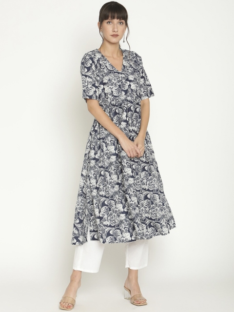 

Abhishti Women Blue & Grey Floral Printed A-line Kurta