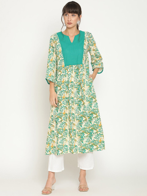 

Abhishti Women Multicoloured Abstract Printed Contrast Yoke A-line Kurta, Multi