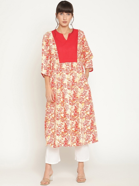 

Abhishti Women Multicoloured Abstract Printed Contrast Yoke A-line Kurta, Multi