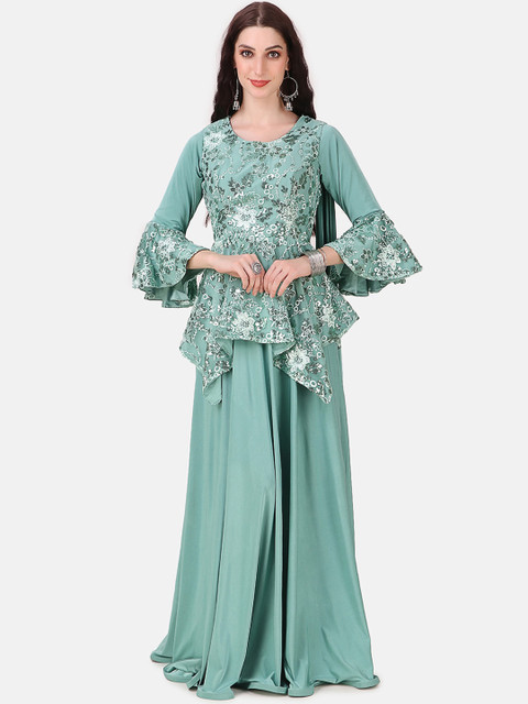 

Grancy Green Floral Velvet Maxi Dress